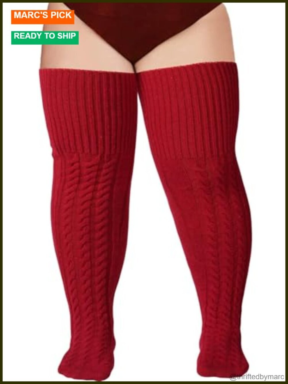 Plus Size Thigh High Socks Over Knee with Cable Knit & Non-Slip Garter Belt